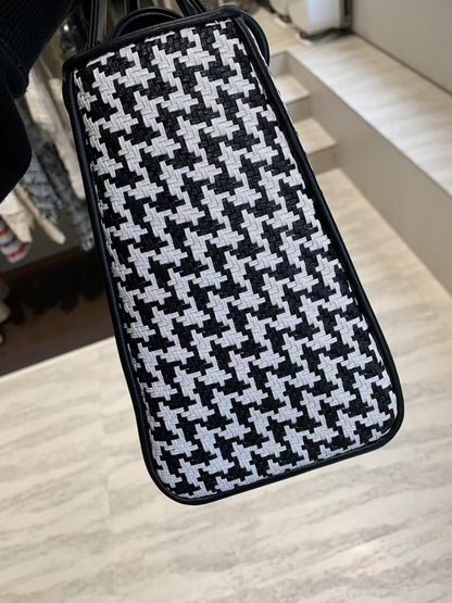 Pre-owned Certified Dior Limited Edition Medium Lady Dior Lambskin Woven Houndstooth with So Black Hardware, 2019, Full Set