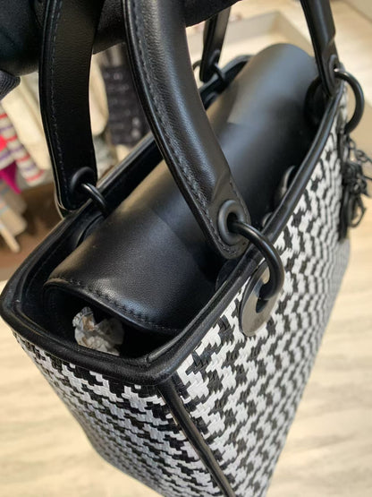 Pre-owned Certified Dior Limited Edition Medium Lady Dior Lambskin Woven Houndstooth with So Black Hardware, 2019, Full Set