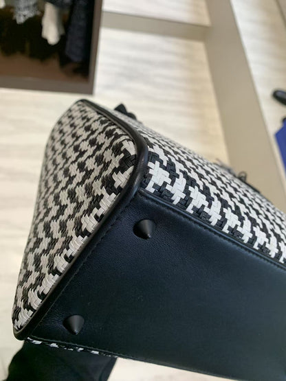 Pre-owned Certified Dior Limited Edition Medium Lady Dior Lambskin Woven Houndstooth with So Black Hardware, 2019, Full Set