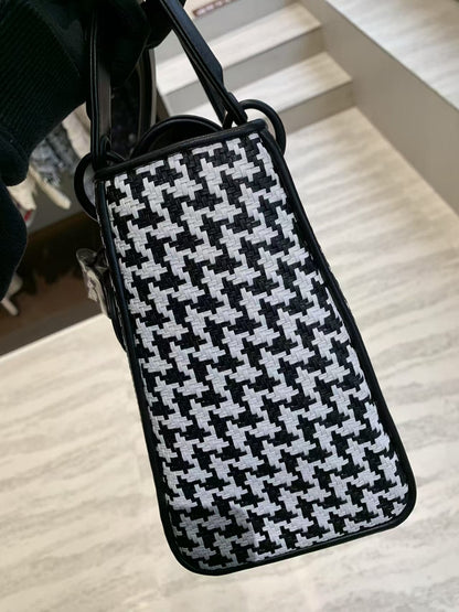 Pre-owned Certified Dior Limited Edition Medium Lady Dior Lambskin Woven Houndstooth with So Black Hardware, 2019, Full Set