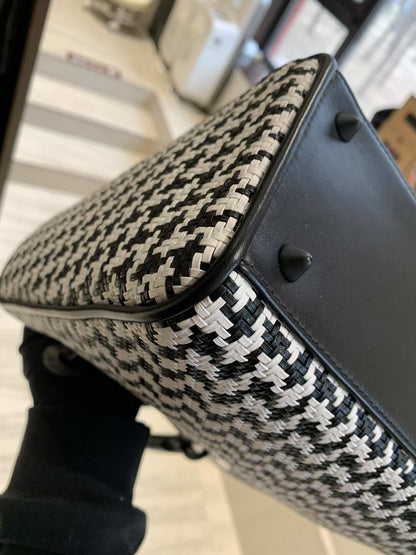 Pre-owned Certified Dior Limited Edition Medium Lady Dior Lambskin Woven Houndstooth with So Black Hardware, 2019, Full Set
