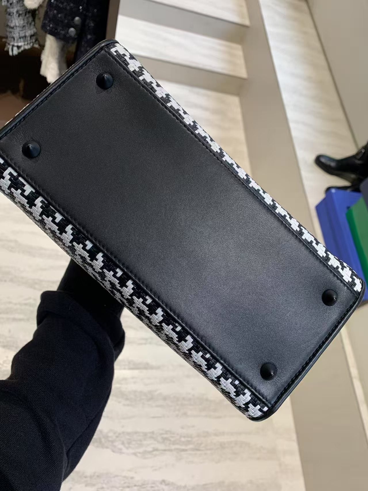 Pre-owned Certified Dior Limited Edition Medium Lady Dior Lambskin Woven Houndstooth with So Black Hardware, 2019, Full Set