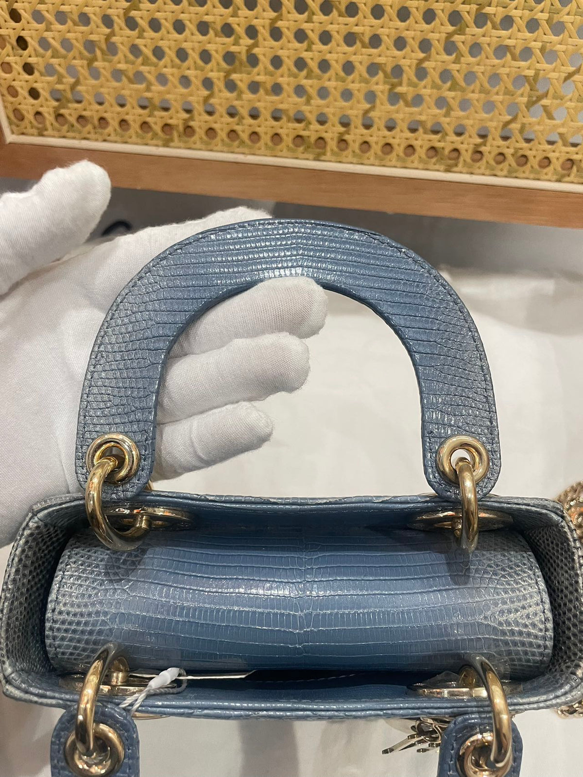 Pre-owned Certified Dior Mini Lady Dior Natural Rare Lizard Skin Blue Ombre Light Golden Hardware, 2022, w/ Full Set