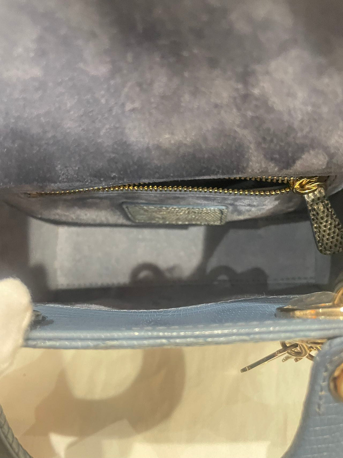 Pre-owned Certified Dior Mini Lady Dior Natural Rare Lizard Skin Blue Ombre Light Golden Hardware, 2022, w/ Full Set