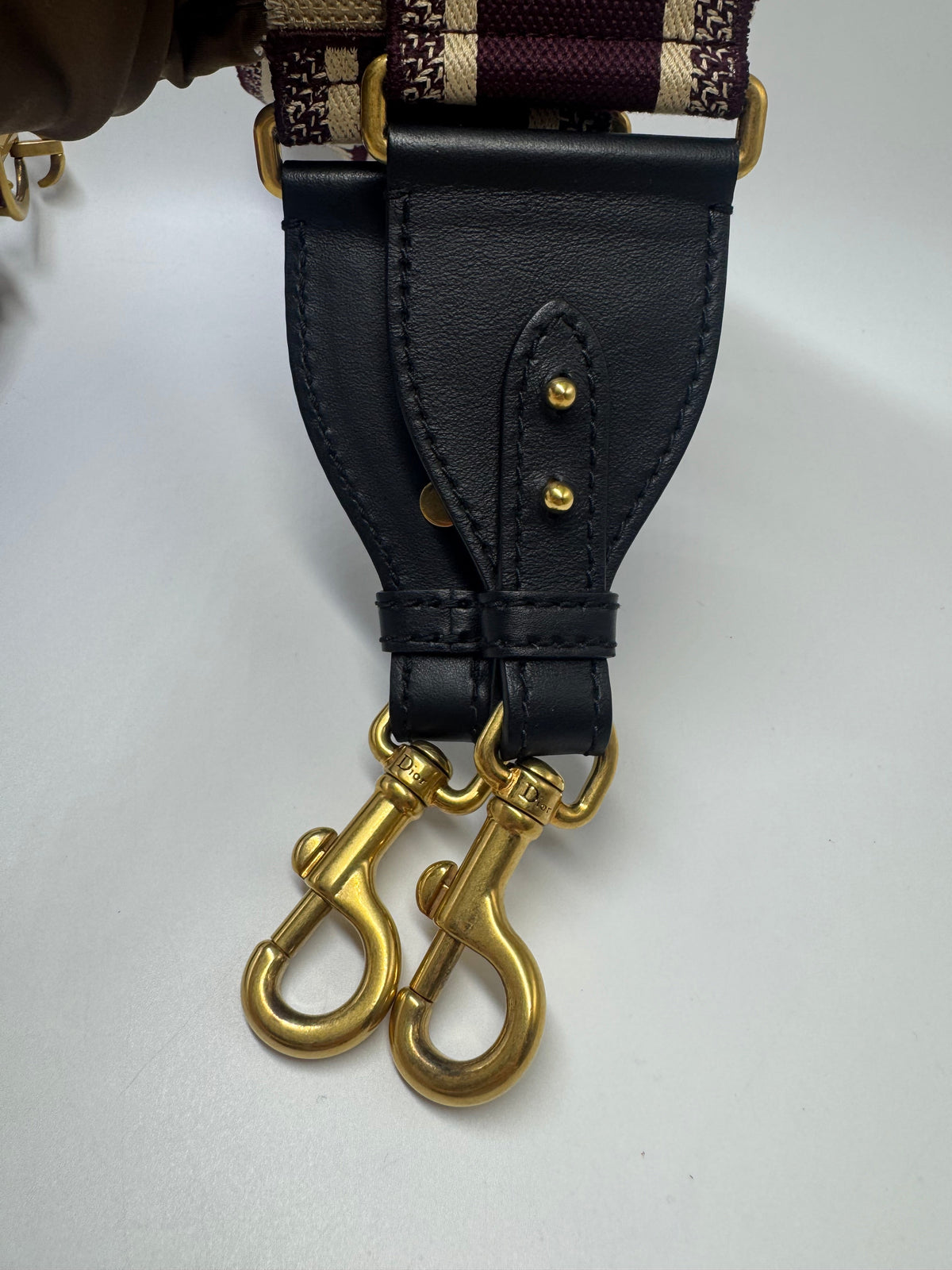 Pre-owned Certified Dior Mini Saddle Burgundy Grained Calfskin with Golden Hardware, set with Canvas Strap, 2019, w/ strap, dust bag