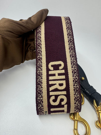 Pre-owned Certified Dior Mini Saddle Burgundy Grained Calfskin with Golden Hardware, set with Canvas Strap, 2019, w/ strap, dust bag