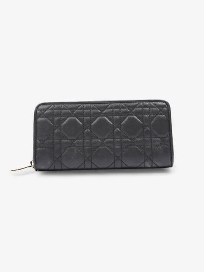 Christian Dior Cannage Zip Around Wallet Black / Gold Lambskin Leather