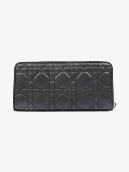 Christian Dior Cannage Zip Around Wallet Black / Gold Lambskin Leather