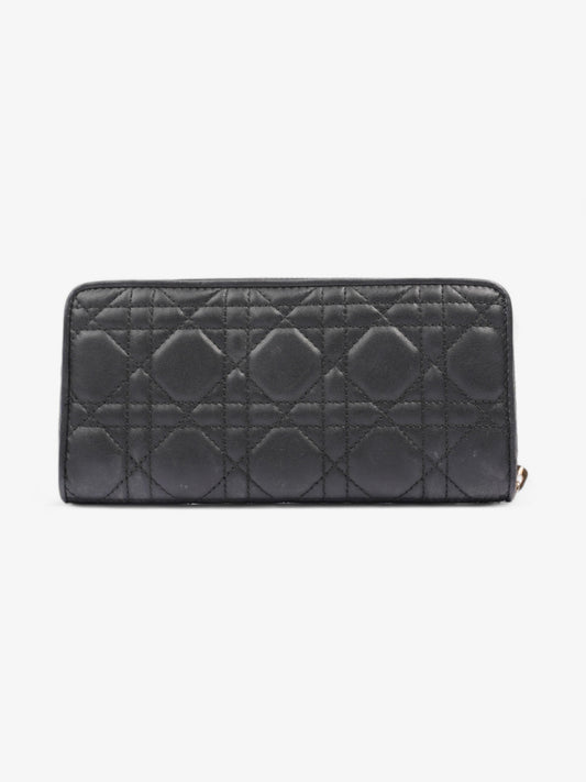 Christian Dior Cannage Zip Around Wallet Black / Gold Lambskin Leather