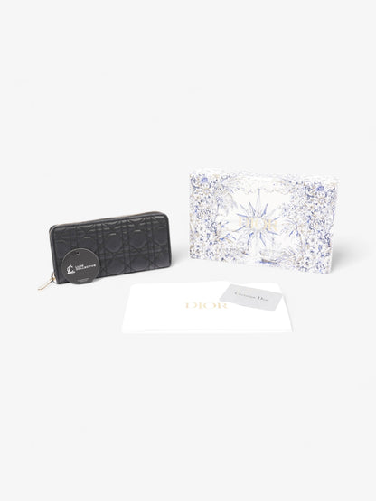 Christian Dior Cannage Zip Around Wallet Black / Gold Lambskin Leather