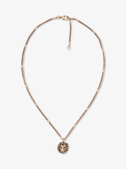 Gucci Lion Head Pendant Necklace Gold Base Metal