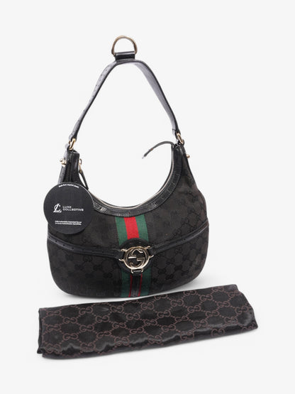 Gucci Jackie 1961 GG Shoulder Bag Black / Red / Green Canvas