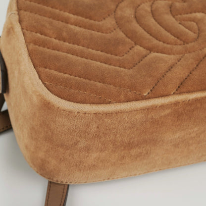 Gucci Marmont Small Tan Velvet Crossbody Bag