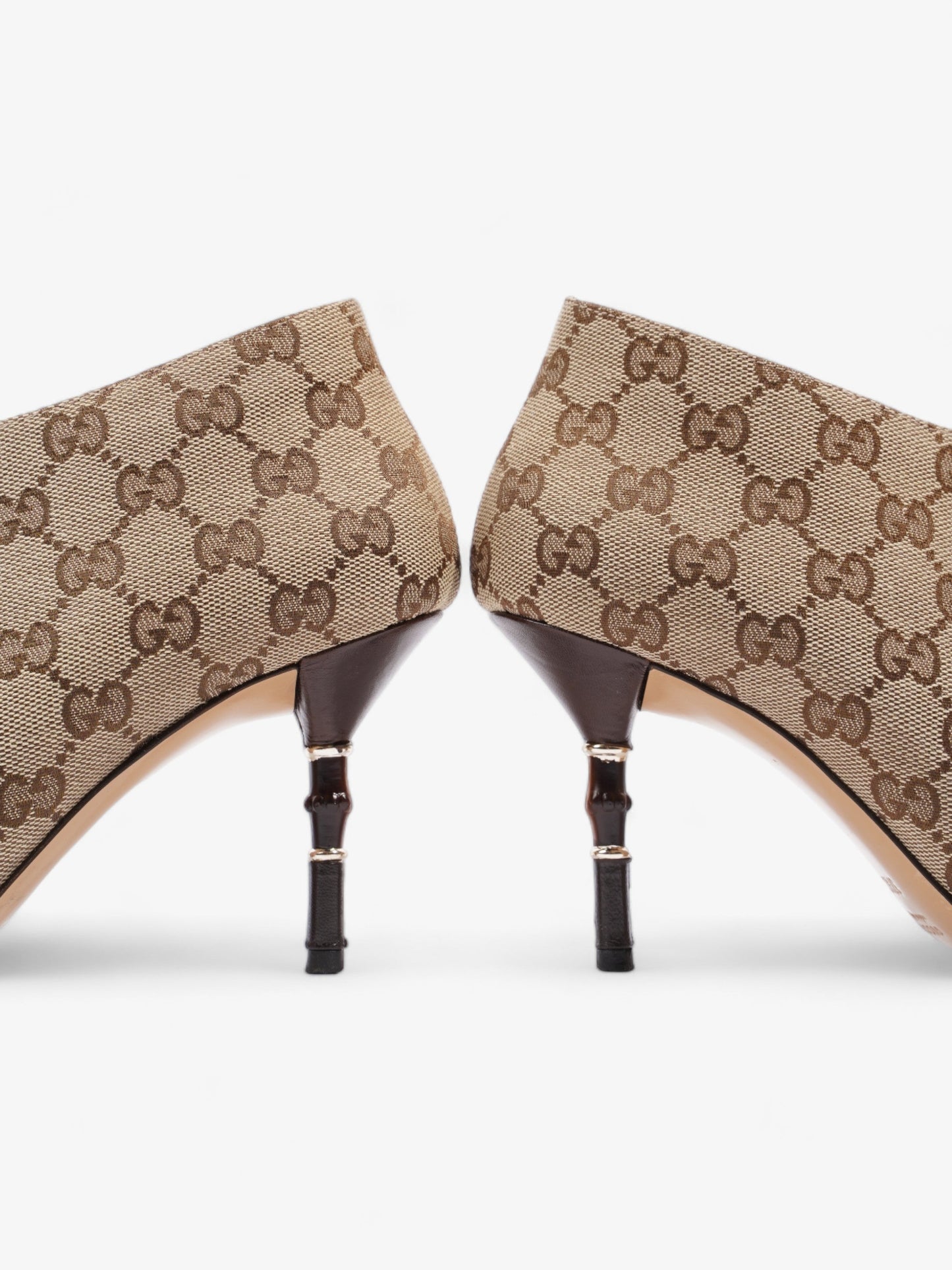 Gucci Ankle Heeled Boots 85mm Beige And Ebony GG Supreme Canvas EU 37.5 UK 4.5