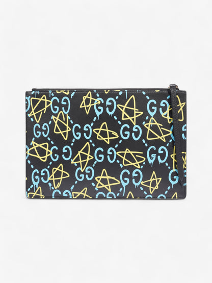 Gucci Ghost Clutch Black / Blue / Yellow Calfskin Leather