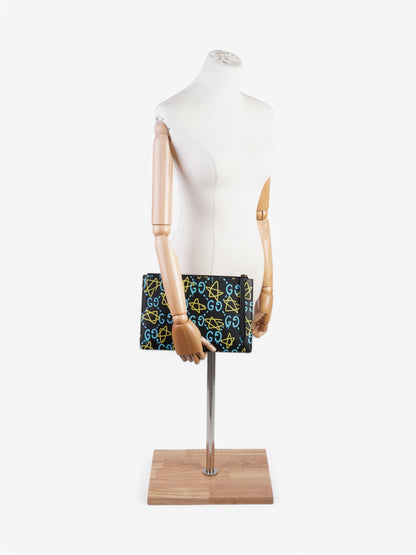 Gucci Ghost Clutch Black / Blue / Yellow Calfskin Leather