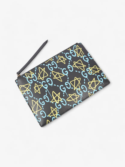 Gucci Ghost Clutch Black / Blue / Yellow Calfskin Leather