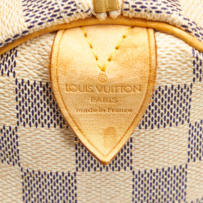 LOUIS VUITTON Damier Azur Speedy 25 White