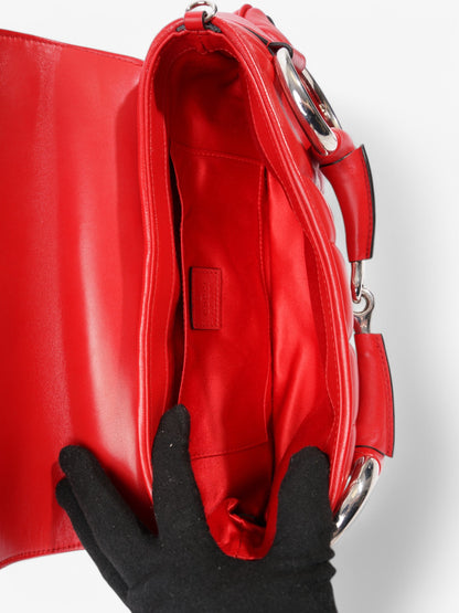 Gucci Maxi Horsebit Chain Shoulder Bag Red Nappa Leather Medium