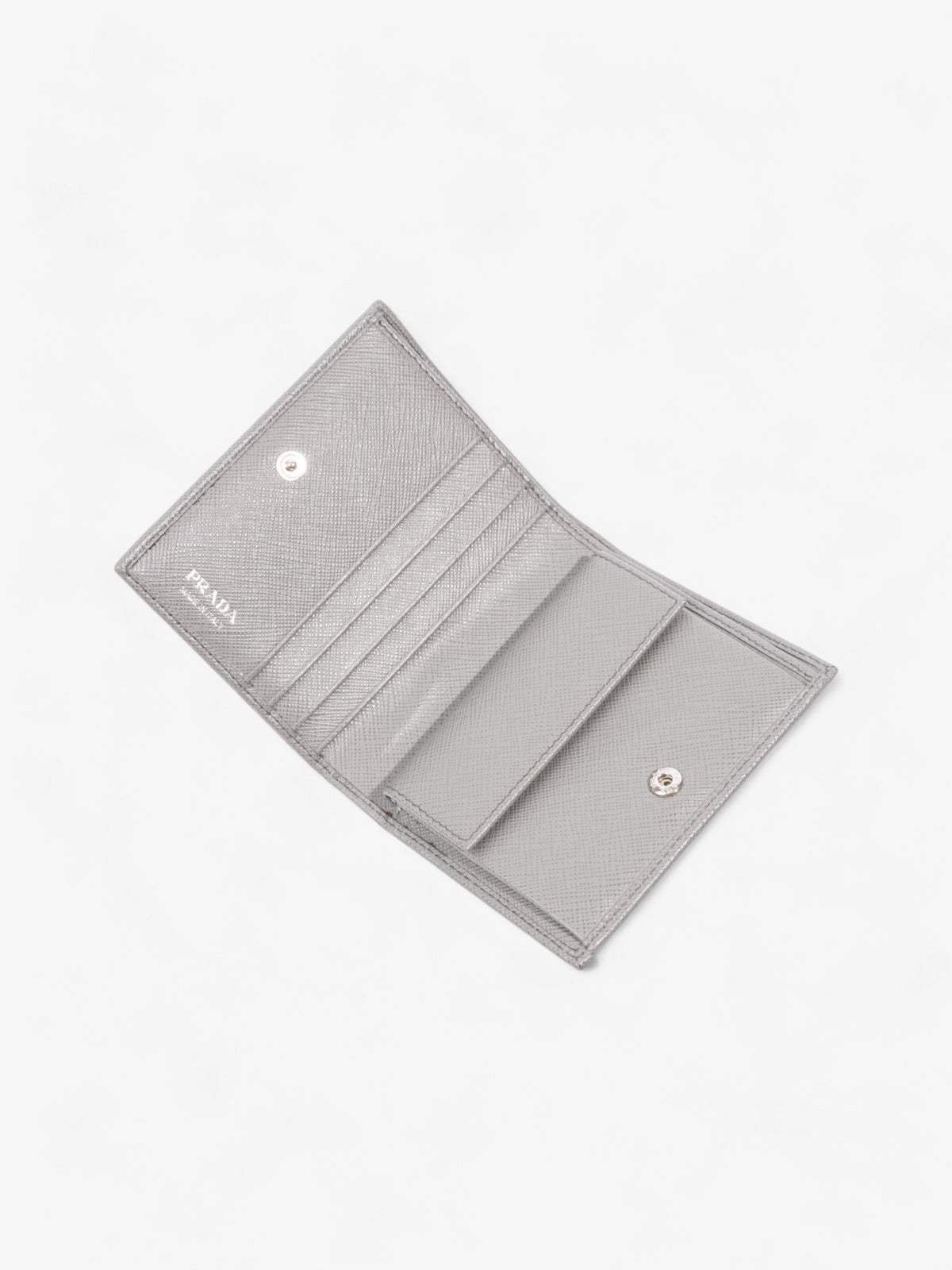 Prada Bifold Card Case Grey Saffiano Leather