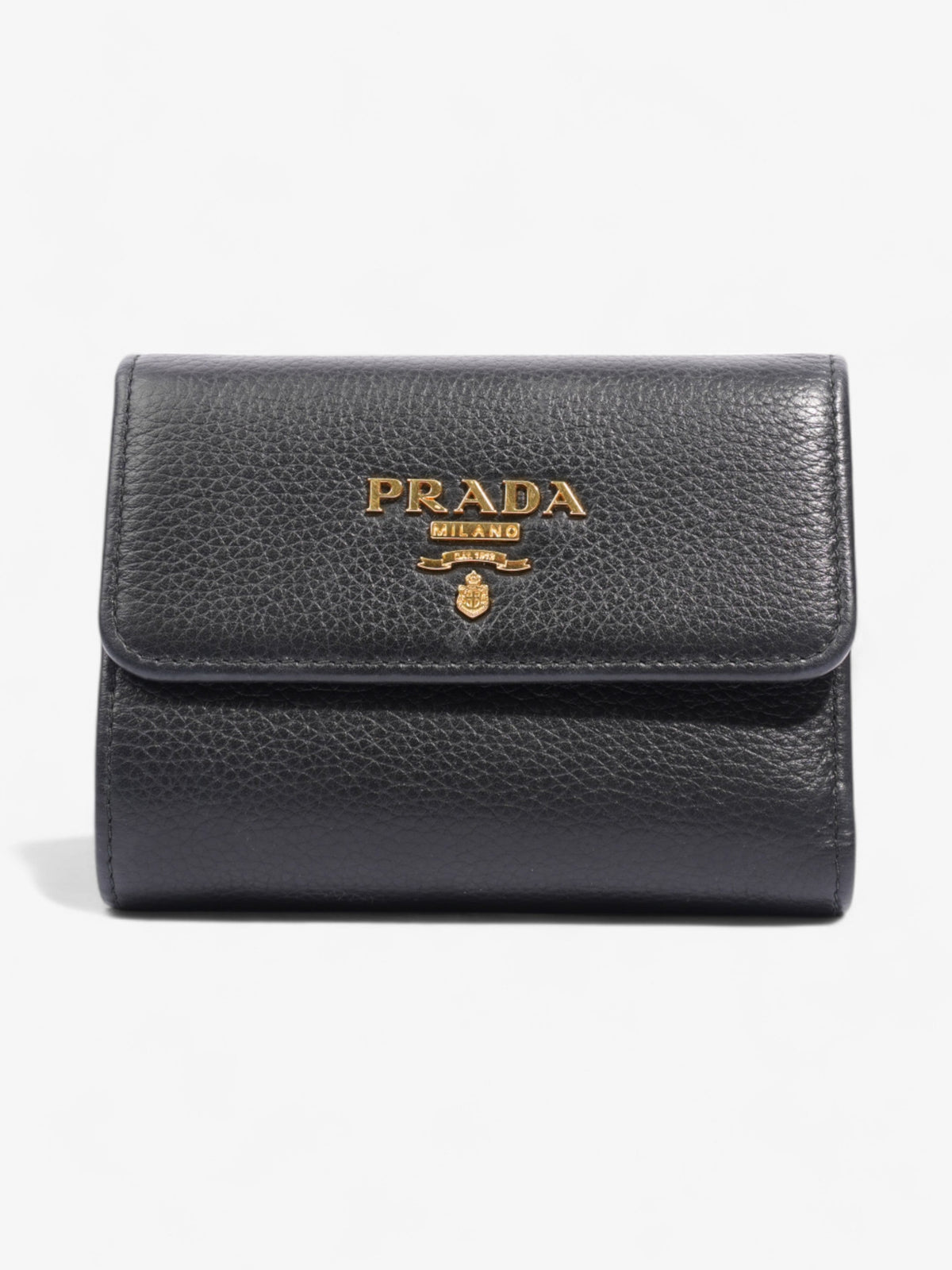Prada Logo Wallet Black / Gold Saffiano Leather