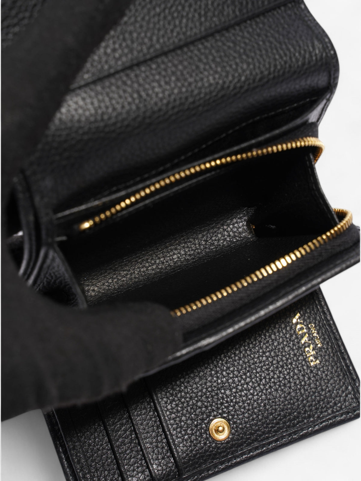 Prada Logo Wallet Black / Gold Saffiano Leather
