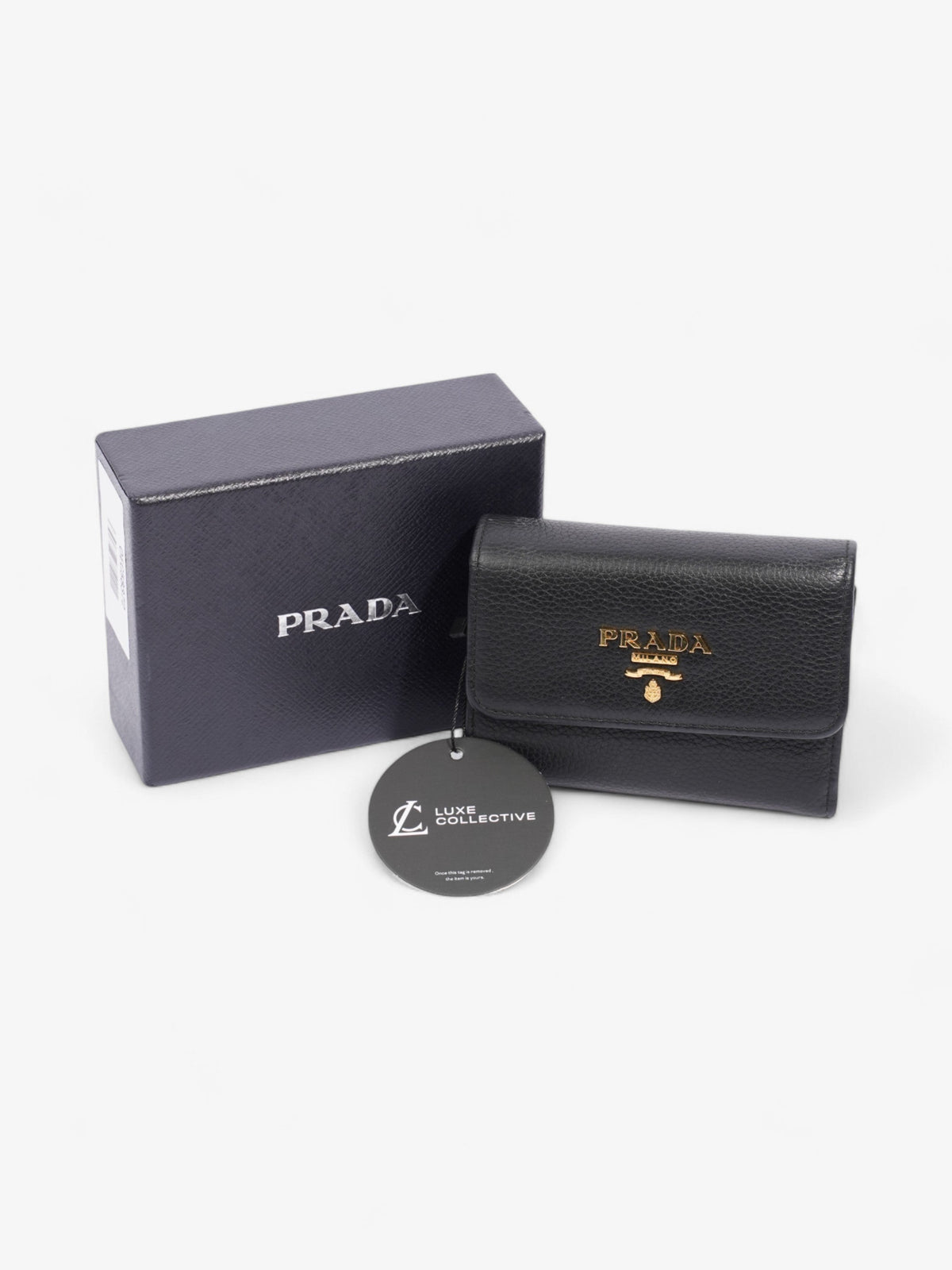 Prada Logo Wallet Black / Gold Saffiano Leather