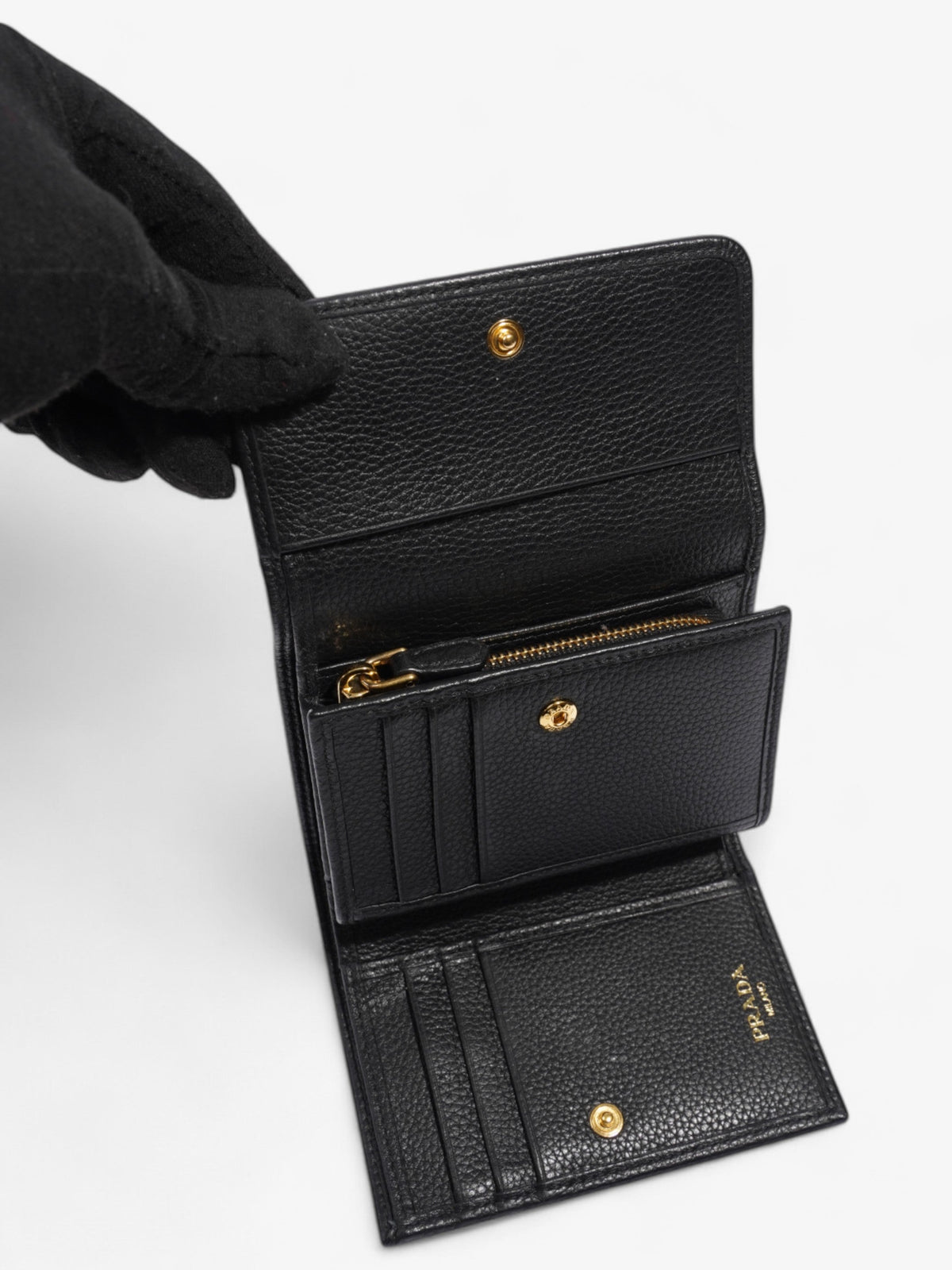 Prada Logo Wallet Black / Gold Saffiano Leather