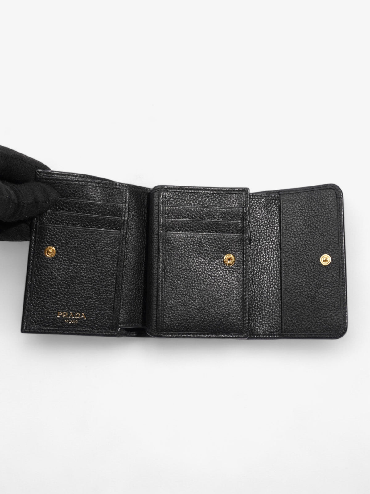 Prada Logo Wallet Black / Gold Saffiano Leather
