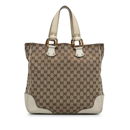 Brown Gucci GG Canvas Bamboo Tote Bag
