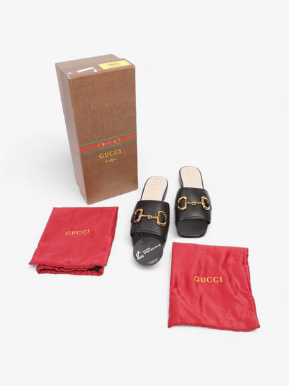 Gucci Horsebit Slides Black / Gold Leather EU 39 UK 6