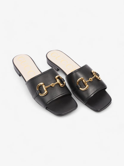 Gucci Horsebit Slides Black / Gold Leather EU 39 UK 6
