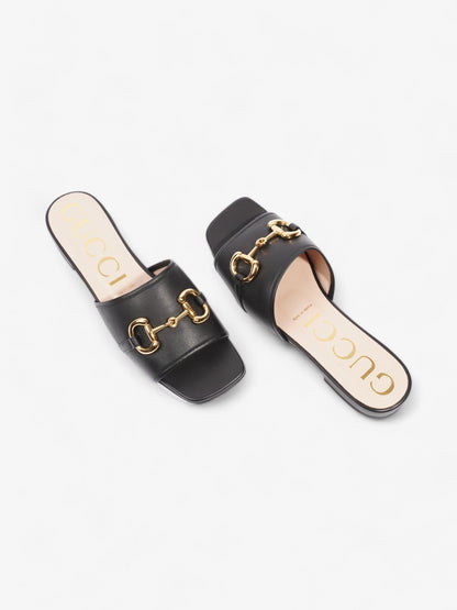 Gucci Horsebit Slides Black / Gold Leather EU 39 UK 6