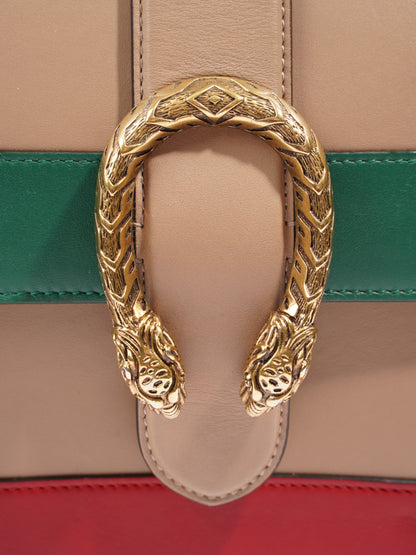 Gucci Dionysus Bamboo Top Handle Nude / Green / Red Leather