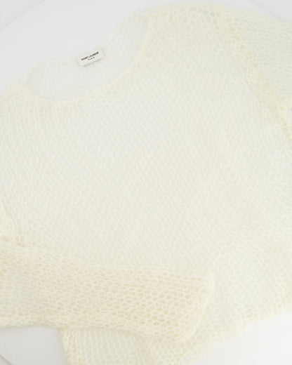 Saint Laurent Cream Mohair Perforated Knit Jumper Size S (UK 8)