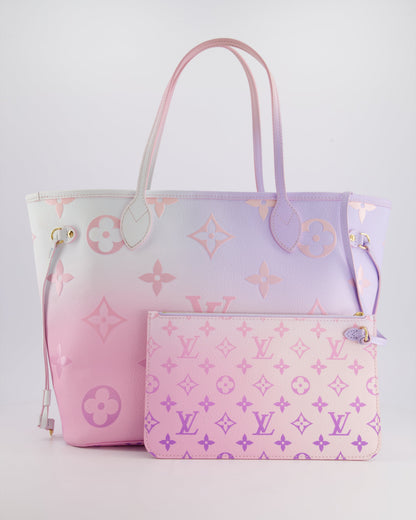 Louis Vuitton Spring In The City Neverfull MM Bag in Blue and Pink Ombre Monogram Canvas with Gold Hardware