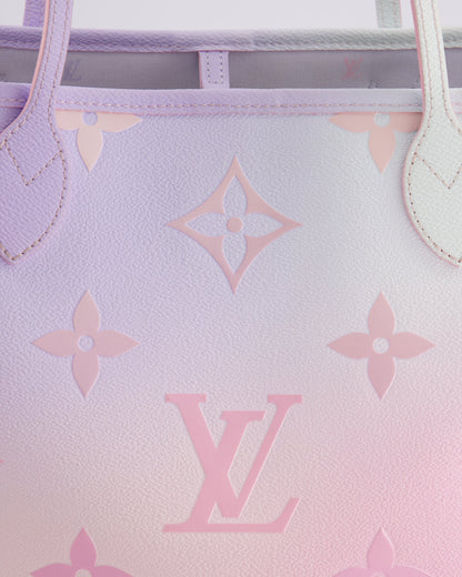 Louis Vuitton Spring In The City Neverfull MM Bag in Blue and Pink Ombre Monogram Canvas with Gold Hardware