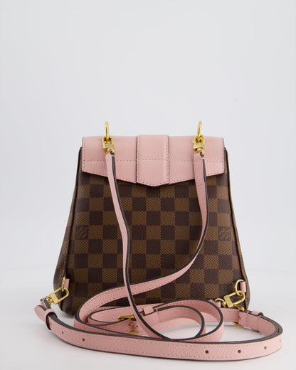 Louis Vuitton Pink and Damier Ebene Monogram Clapton Backpack Bag in Grained Leather with Gold Hardware