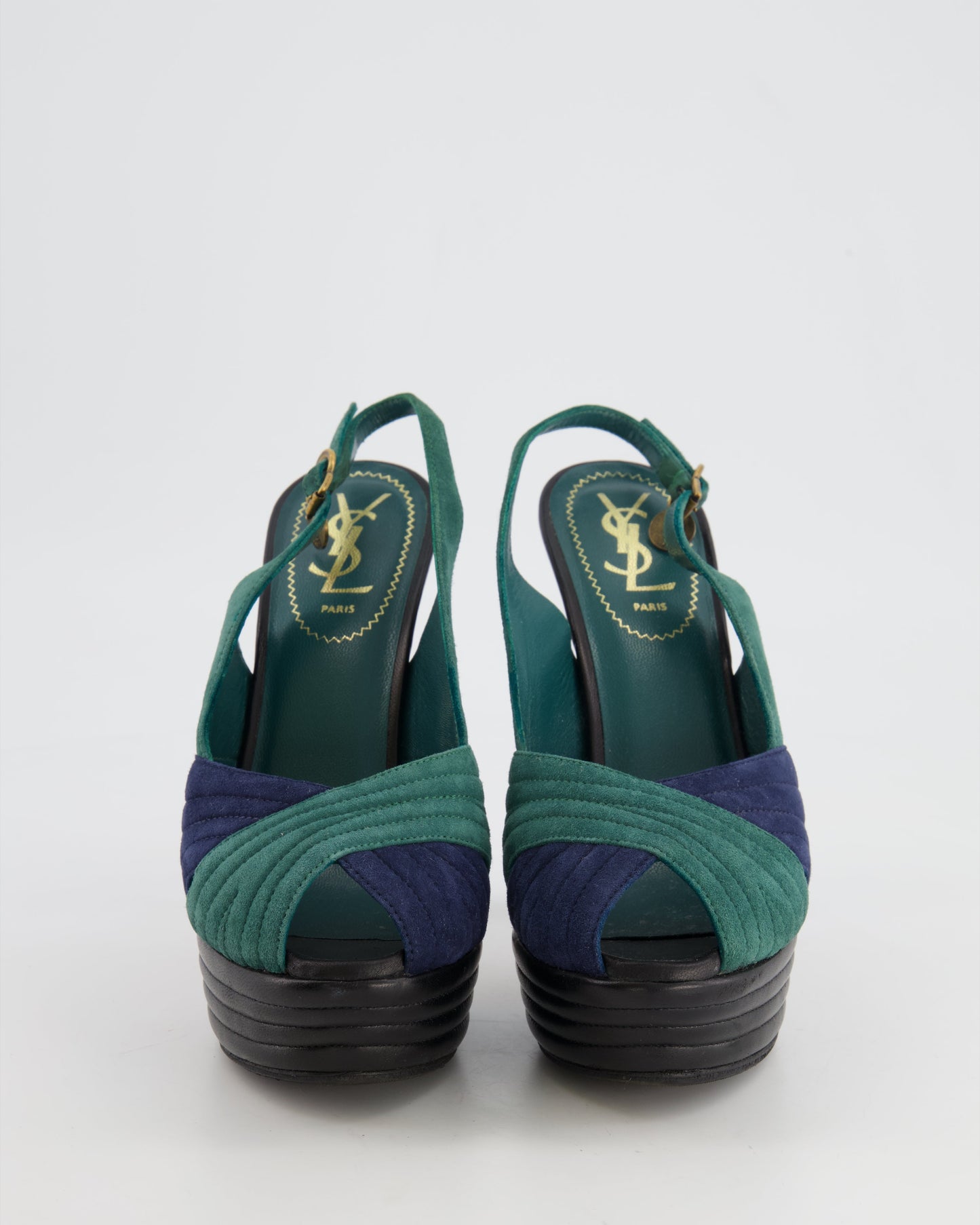 Saint Laurent Black, Green and Blue Suede Platform Heels Size EU 37