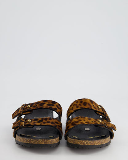 Saint Laurent Leopard Pony Skin Buckle Sandals Size EU 35