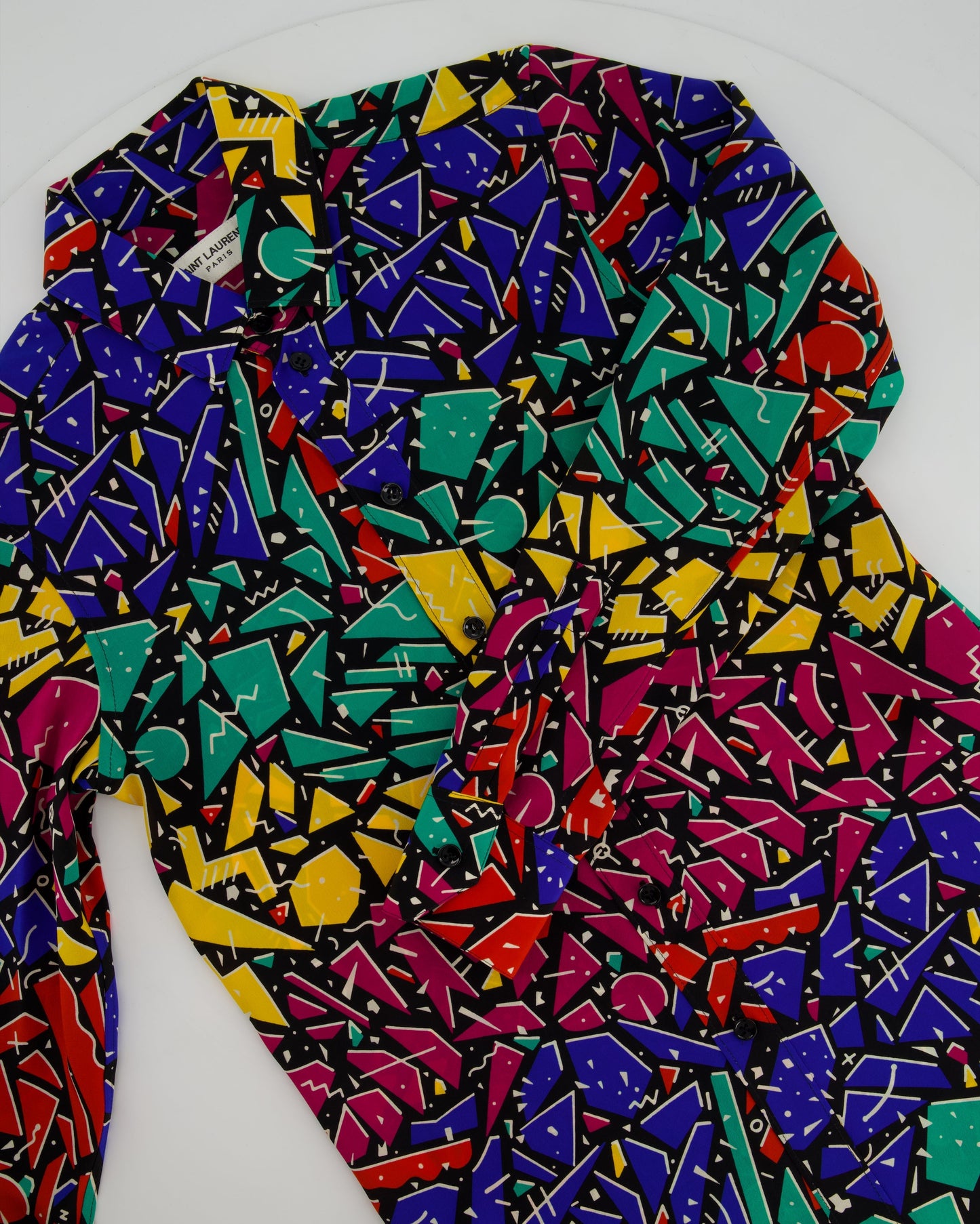 Saint Laurent Multicolour 80's Abstract Printed Long-sleeve Silk Shirt Size FR 34 (UK 6)