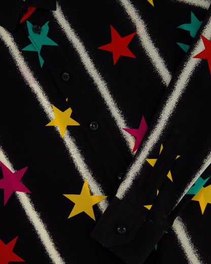 Saint Laurent Black Long-sleeve Silk Shirt With Multicolour Star Print Size FR 36 (UK 8)