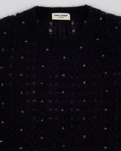 Saint Laurent Black See-Through Jumper with Silver Crystals Details Size FR 36 (UK 8)