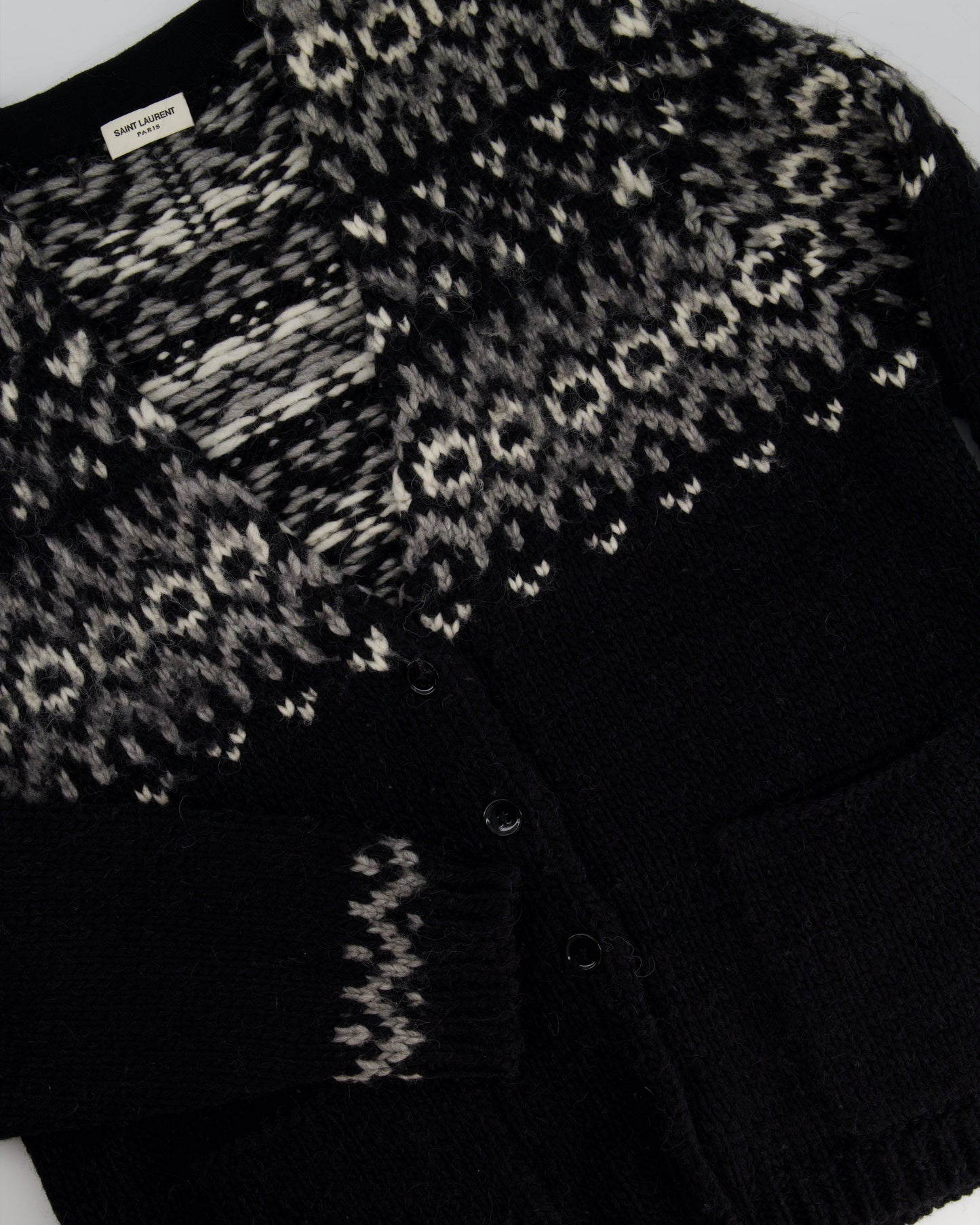 Saint Laurent Black & Grey Knit V-Neck igan Size S (UK 8)