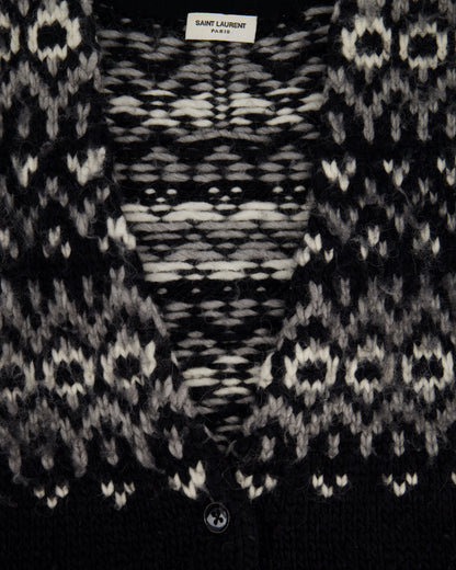 Saint Laurent Black & Grey Knit V-Neck igan Size S (UK 8)