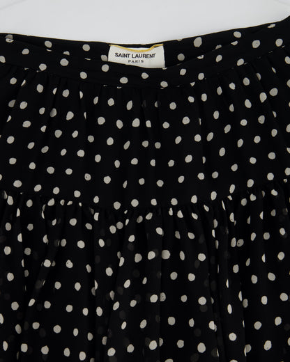 Saint Laurent Black & White Polkadot Silk Mini Skirt Size FR 36 (UK 8)