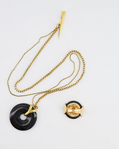 Yves Saint Laurent Vintage Black Resin and Gold Y Necklace and Ring Jewellery Set