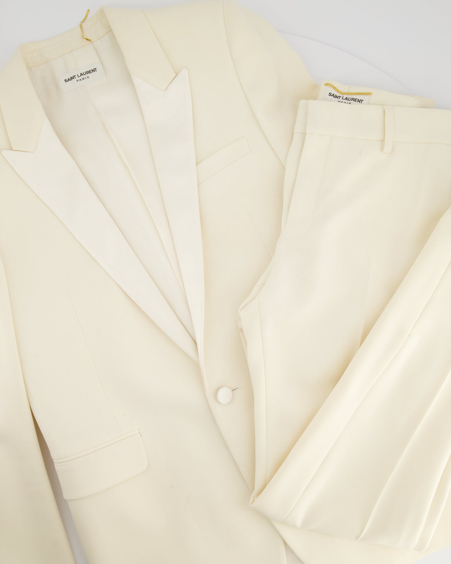Saint Laurent Cream Suit Jacket and Trouser Set With Silk Lapel Detail Size FR 36 (UK 8)