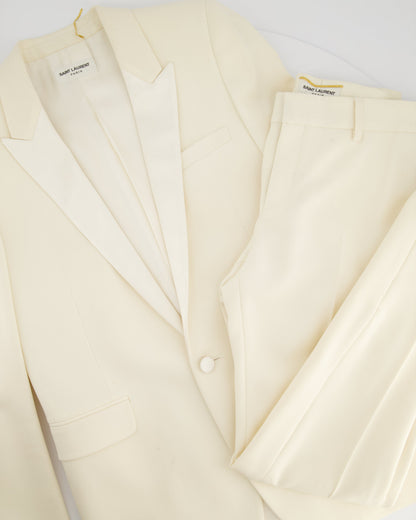 Saint Laurent Cream Suit Jacket and Trouser Set With Silk Lapel Detail Size FR 36 (UK 8)