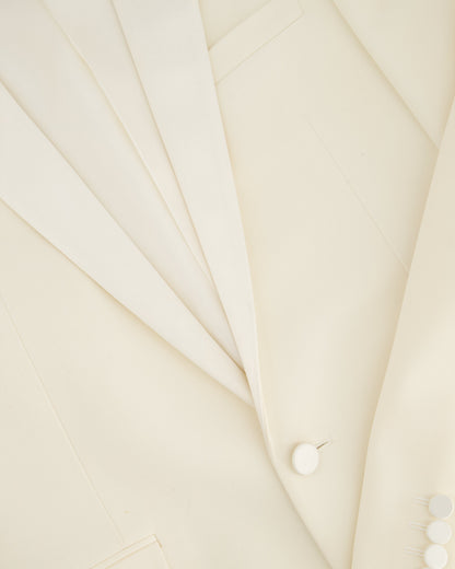 Saint Laurent Cream Suit Jacket and Trouser Set With Silk Lapel Detail Size FR 36 (UK 8)